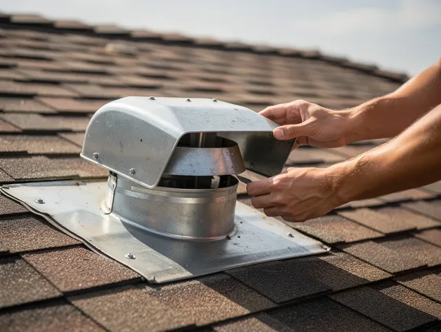 San Marino Dryer Vent Cleaning certified technician safely cleaning a roof-mounted dryer vent in San Marino