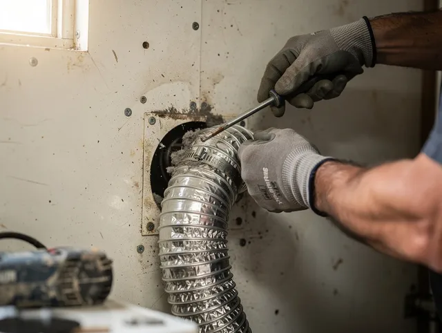 San Marino Dryer Vent Cleaning technician performing precise dryer vent hose installation in San Marino